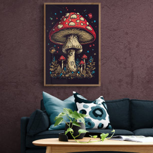 70s Retro-paddenstoel AI Art   Psychedelic  Poster