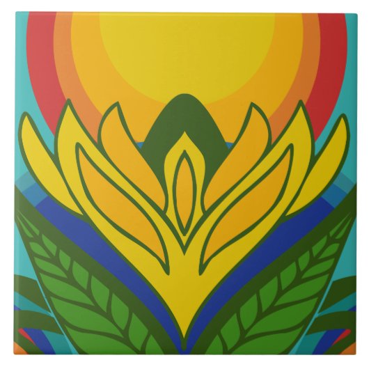 70s retro patroon keramische tegels tegeltje (Voorkant)