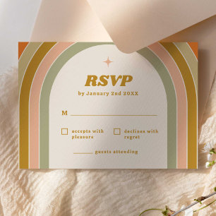 70s Retro Rainbow Groovy Bruiloft RSVP Kaartje