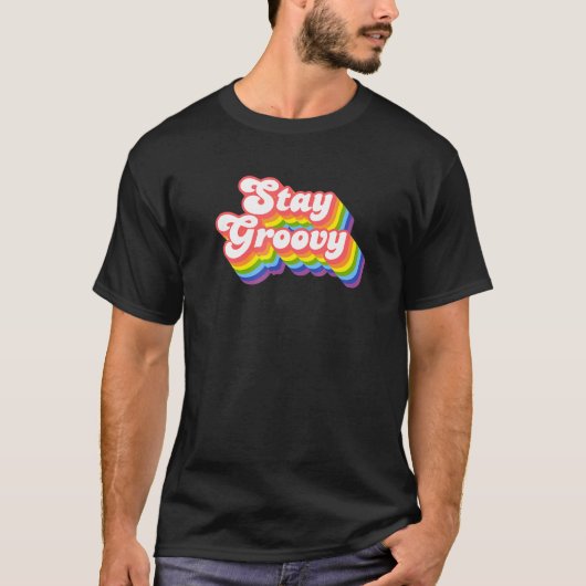 70s Retro regenboogdiscoopblijf Groovy T-shirt (Voorkant)