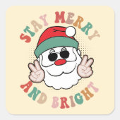 70's Retro Santa Claus Verblijf Vrolijk en helder Vierkante Sticker (Voorkant)