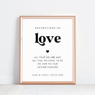 70s Retro Script Generaties van Liefde Trouwteken Poster