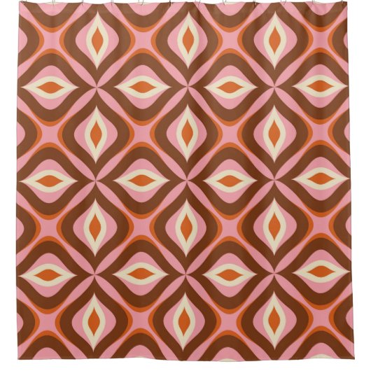 70s Retro Seamless Pattern in Orange, Brown, Pin Douchegordijn (Voorkant)