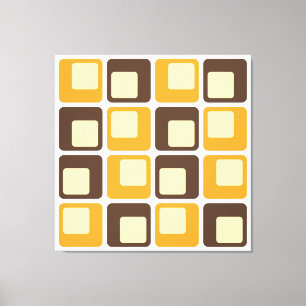 70s Retro Square Shapes Pattern Canvas Afdruk