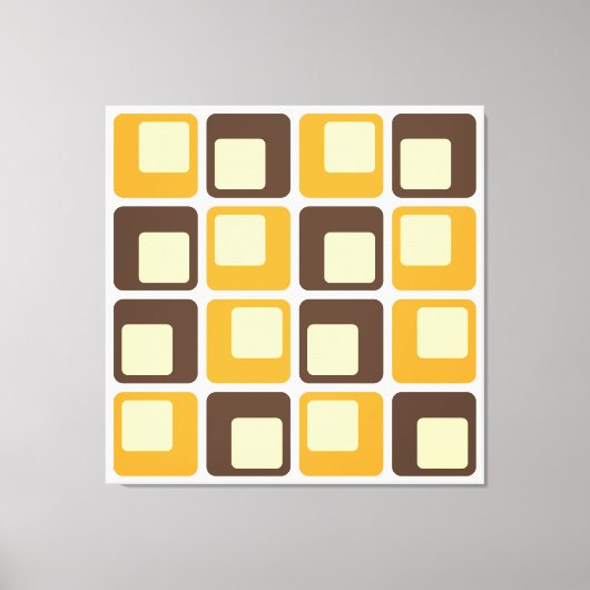 70s Retro Square Shapes Pattern Canvas Afdruk (Voorkant)