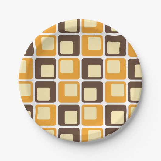 70s Retro Square Shapes Pattern Papieren Bordje (Voorkant)