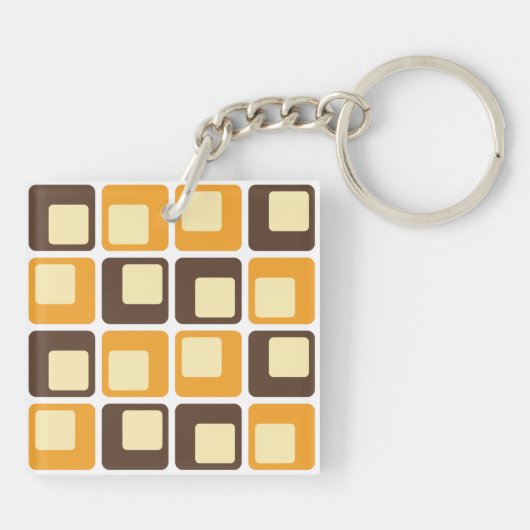 70s Retro Square Shapes Pattern Sleutelhanger (Achterkant)