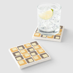 70s Retro Square Shapes Pattern Stenen Onderzetter