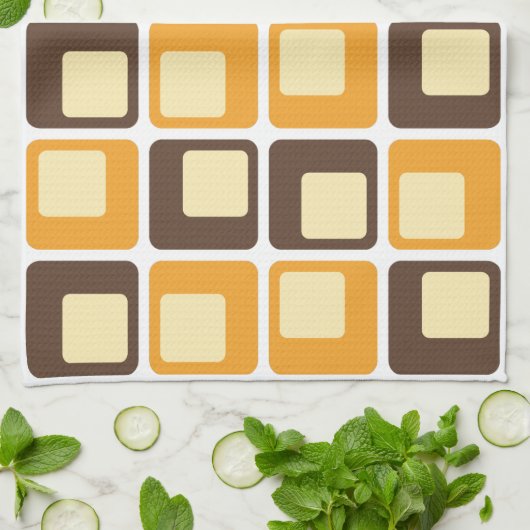 70s Retro Square Shapes Pattern Theedoek (Gevouwen)