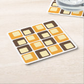 70s Retro Square Shapes Pattern Vierkante Kartonnen Onderzetter (Schuin)