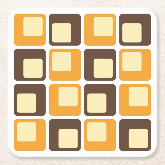 70s Retro Square Shapes Pattern Vierkante Kartonnen Onderzetter (Voorkant)