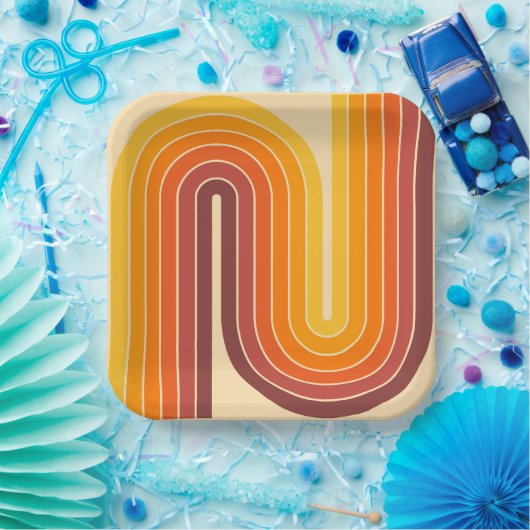 70s Retro  Stijl Geometrisch Ontwerp Papieren Bordje (Feest)