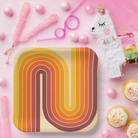 70s Retro  Stijl Geometrisch Ontwerp Papieren Bordje (Feest)