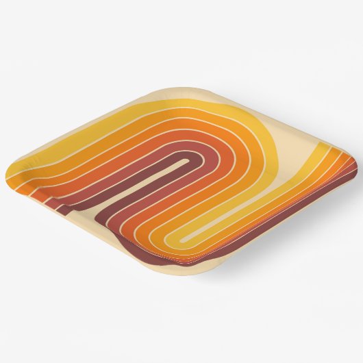70s Retro  Stijl Geometrisch Ontwerp Papieren Bordje (Gebogen)
