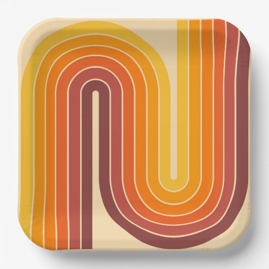 70s Retro Stijl Geometrisch Ontwerp Papieren Bordje (Voorkant)