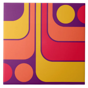 70s Retro  Stijl Geometrische Patroon Tegeltje