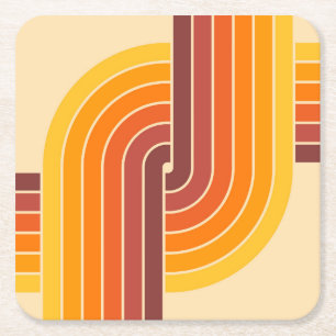 70s Retro  Stijl Geometrische Patroon Vierkante Kartonnen Onderzetter