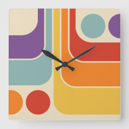 70s Retro Stijl Geometrische Patroon Vierkante Klok
