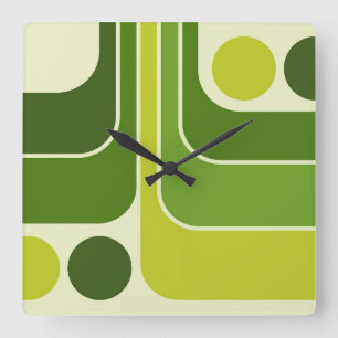 70s Retro Stijl Geometrische Patroon Vierkante Klok
