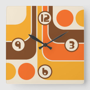 70s Retro  Stijl Geometrische Patroon Vierkante Klok