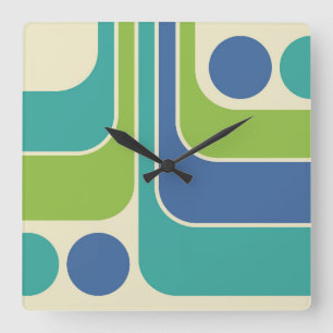 70s Retro Stijl Geometrische Patroon Vierkante Klok