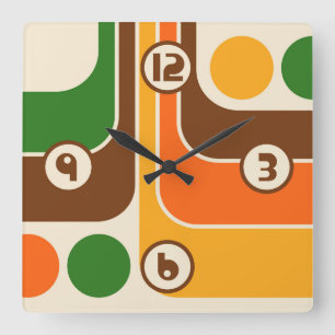 70s Retro Stijl Geometrische Patroon Vierkante Klok