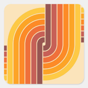 70s Retro Stijl Geometrische Patroon Vierkante Sticker