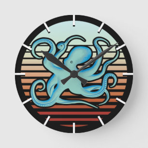 70s Retro Style Octopus Ronde Klok