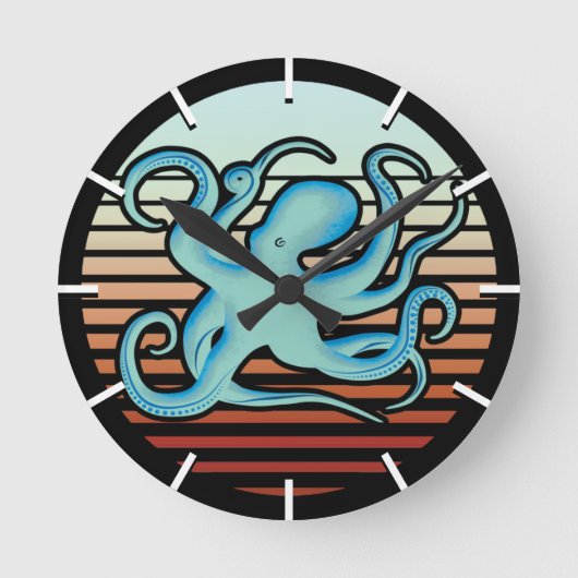 70s Retro Style Octopus Ronde Klok (Voorkant)