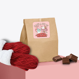 70's Retro Typografie Leuke Vakantie Cup of Cheer Vierkante Sticker