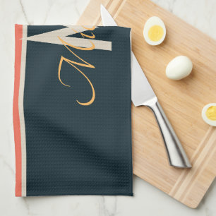 70s retrokleurrijke Stripe-namen en monogram-initi Theedoek