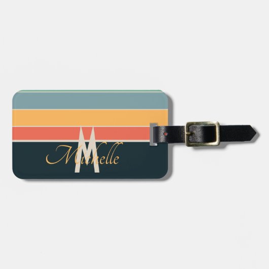 70s retrokleurrijke Stripes initiaal naam & monogr Bagagelabel (Voorkant horizontaal)