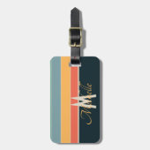 70s retrokleurrijke Stripes initiaal naam & monogr Bagagelabel (Voorkant verticaal)