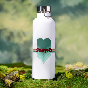 70s Revival Radiance: Blauwgroen hart- en regenboo Waterfles