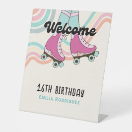 70s Rock and ROLL Roller Schaatsfeest Welkom  Reclamebord Met Voetstuk