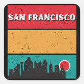 70s San Francisco California State Skyline Vierkante Sticker (Voorkant)