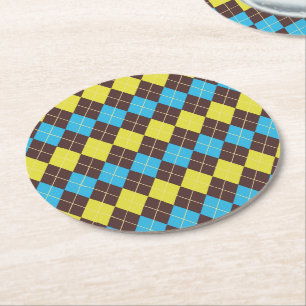 70s Schotse Tartan-Patroon Ronde Kartonnen Onderzetter
