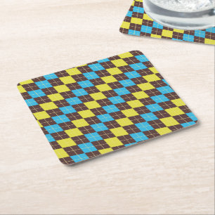 70s Schotse Tartan-Patroon Vierkante Kartonnen Onderzetter