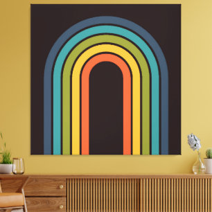 70s Sinaasappel Bruin Blauwgroen Patroon Custom Canvas Afdruk