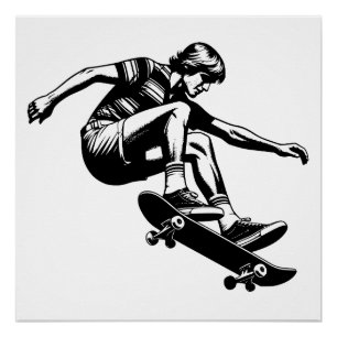 70's Skateboarder Zwart-wit Perfect Poster
