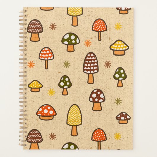 70s Style Retro Mushrooms Spiral Notebook Planner (Voorkant)