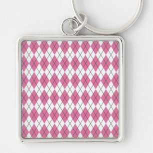 70s Tartan-Patroon Roze Sleutelhanger