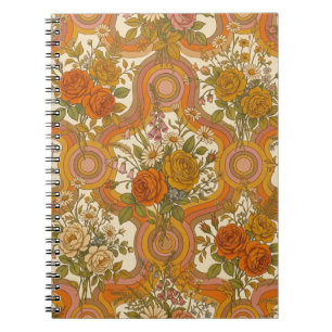 70s Vintage Retro Bloemmotief Warme Aardse Botan Notitieboek