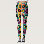 70s Vinyl Record Patroon Retro Leggings (Voorkant)