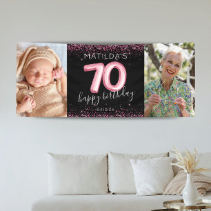 70ste Black Pink Verjaardag Foto Banner