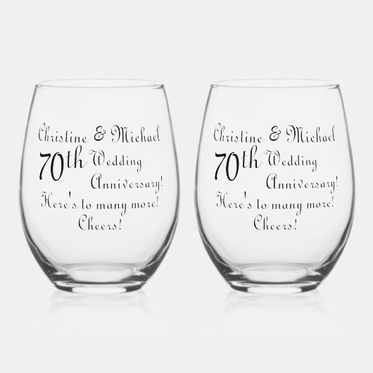 70ste platina bruiloft Jubileum handtekening Wijnglas Zonder Voet (Voorkant)