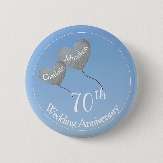 70ste trouwdag met platina hartballonnen ronde button 5,7 cm (Voorkant)