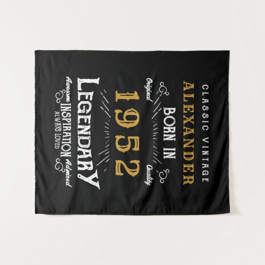 70ste verjaardag 1952 Voeg naam toe Zwart Goud Leg Wandkleed (Voorkant (horizontaal))
