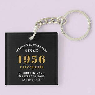 70ste verjaardag 1956 Zwart Goud Gepersonaliseerd Sleutelhanger