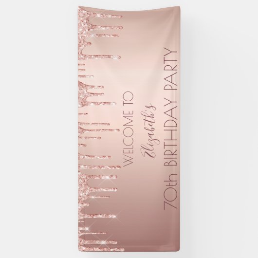 70ste verjaardag blush roos Gold Drips Naam Spandoek (Verticaal)
